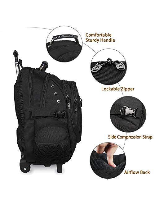 Rolling Backpack, Matein College Wheeled Backpack for Women, Men, Roller School Backpack for Girls, Boys Adults, Travel Laptop Backpack with Removable Wheels Business Bag