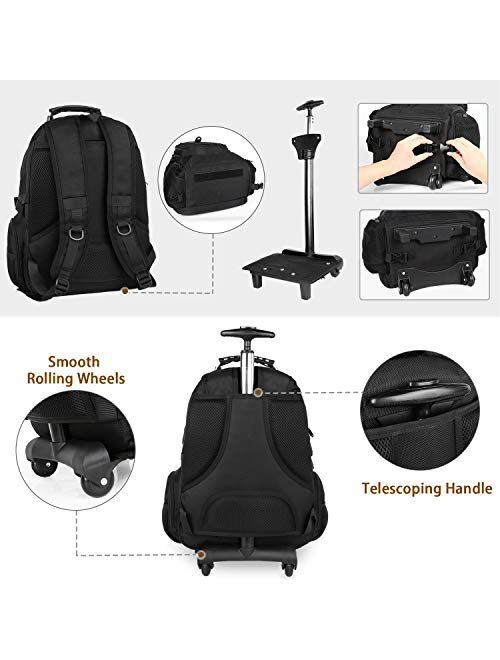 Rolling Backpack, Matein College Wheeled Backpack for Women, Men, Roller School Backpack for Girls, Boys Adults, Travel Laptop Backpack with Removable Wheels Business Bag