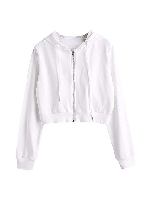 ZAFUL Women's Drawstring Zip Up Hoodie Sport Long Sleeve Crop Top Sweatshirts Coat Jacket