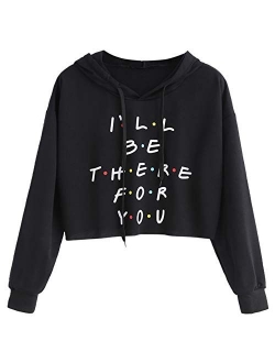 Women's Letter Print Sweatshirt Long Sleeve Hoodies Drawstring Pullover Crop Top