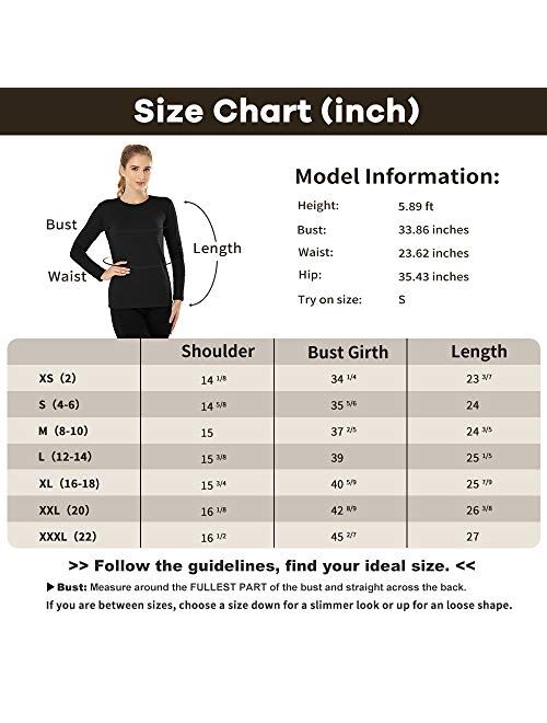 MANCYFIT Womens Thermal Tops Fleece Lined Shirt Long Sleeve Base Layer