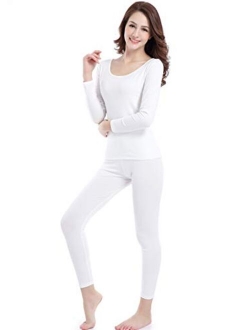 Women Stretch Thermal Underwear Set Soft Crew Neck Base Layer Thin Long Johns