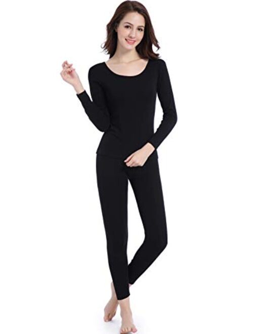 Women Stretch Thermal Underwear Set Soft Crew Neck Base Layer Thin Long Johns