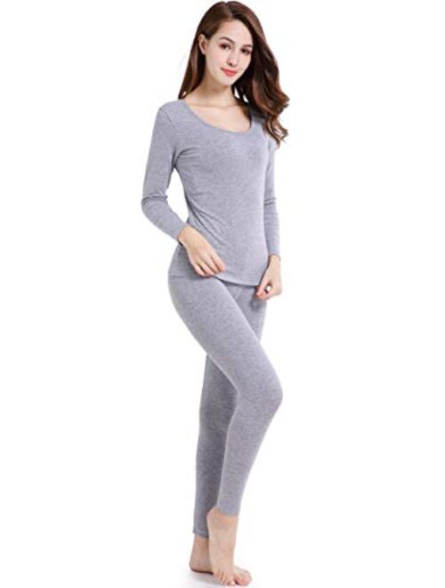 Women Stretch Thermal Underwear Set Soft Crew Neck Base Layer Thin Long Johns