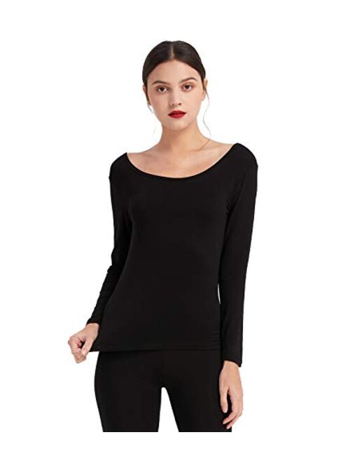 Mcilia Women's Ultrathin Modal Thermal Baselayer Top Scoop Neck Long Sleeve Undershirt