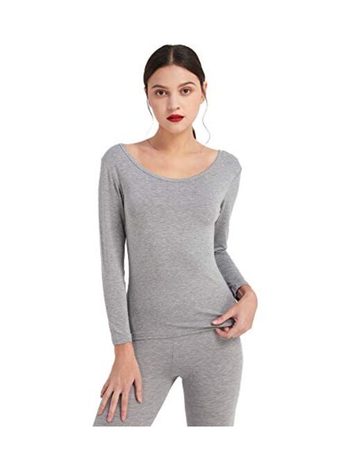 Mcilia Women's Ultrathin Modal Thermal Baselayer Top Scoop Neck Long Sleeve Undershirt