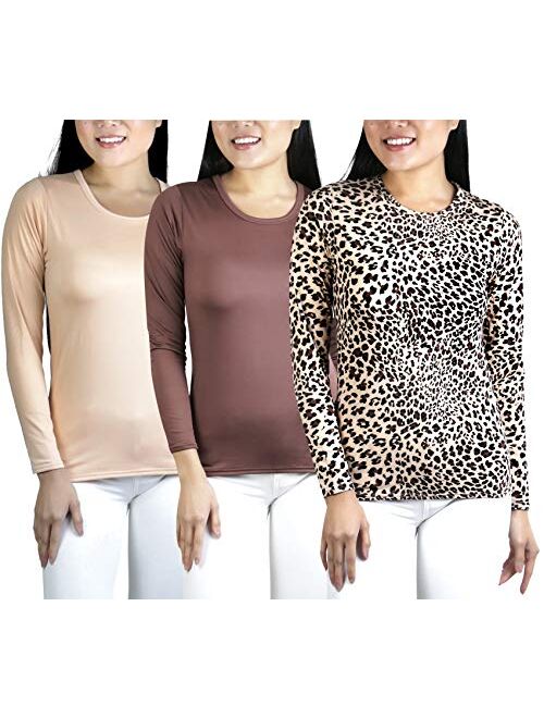 ToBeInStyle Womens Crew Neck Fleece Lined Long Sleeve Tee Thermal Tops