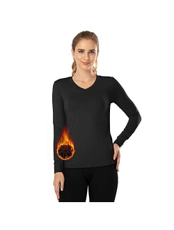 MANCYFIT Thermal Tops for Women Fleece Lined Shirt Long Sleeve Base Layer V Neck