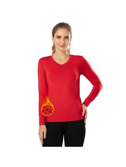 MANCYFIT Thermal Tops for Women Fleece Lined Shirt Long Sleeve Base Layer V Neck