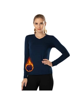 MANCYFIT Thermal Tops for Women Fleece Lined Shirt Long Sleeve Base Layer V Neck