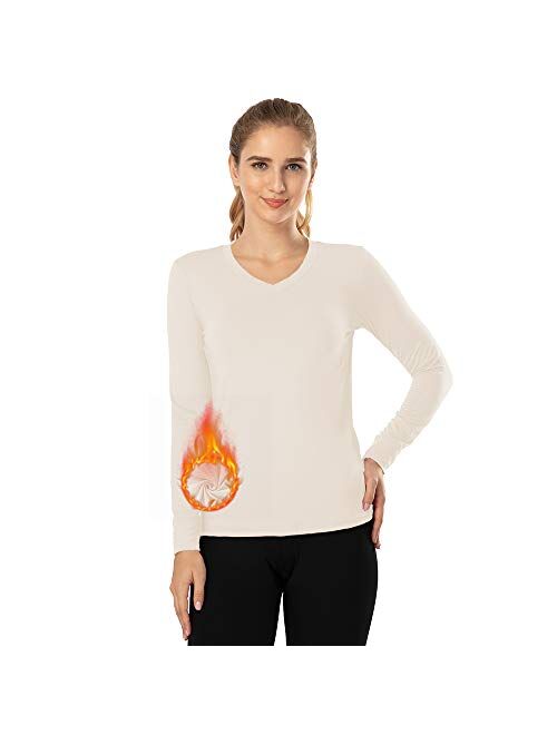 MANCYFIT Thermal Tops for Women Fleece Lined Shirt Long Sleeve Base Layer V Neck