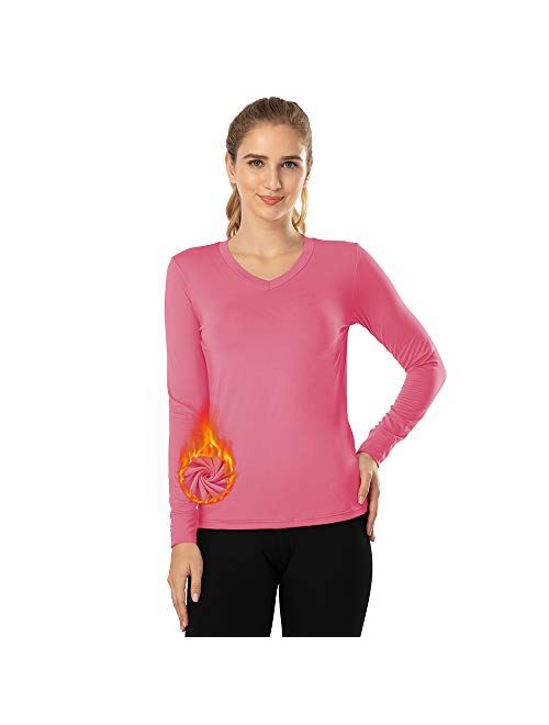 MANCYFIT Thermal Tops for Women Fleece Lined Shirt Long Sleeve Base Layer V Neck