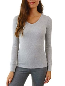 Pure Look Women's Long Sleeve Waffle Knit Stretch Cotton Thermal Underwear Shirt