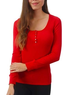 Pure Look Women's Long Sleeve Waffle Knit Stretch Cotton Thermal Underwear Shirt