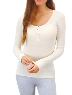 Pure Look Women's Long Sleeve Waffle Knit Stretch Cotton Thermal Underwear Shirt