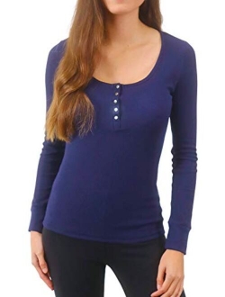 Pure Look Women's Long Sleeve Waffle Knit Stretch Cotton Thermal Underwear Shirt