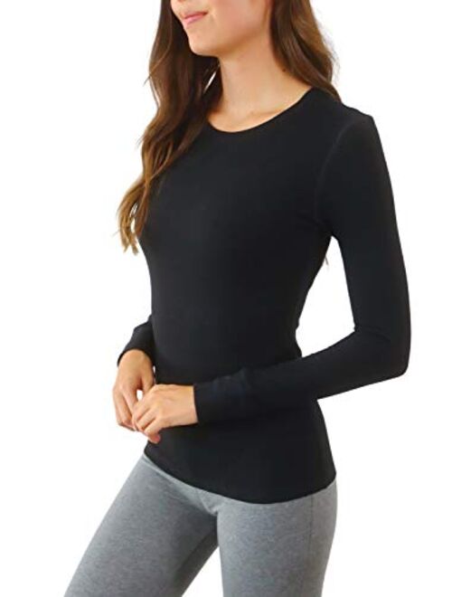 Pure Look Womens Long Sleeve Waffle Knit Stretch Cotton Thermal Underwear  Shirt, Large, V-Neck Navy