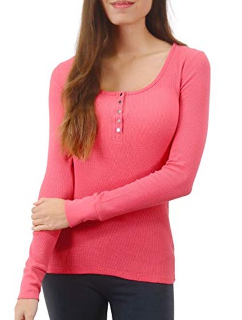 Pure Look Women's Long Sleeve Waffle Knit Stretch Cotton Thermal Underwear Shirt