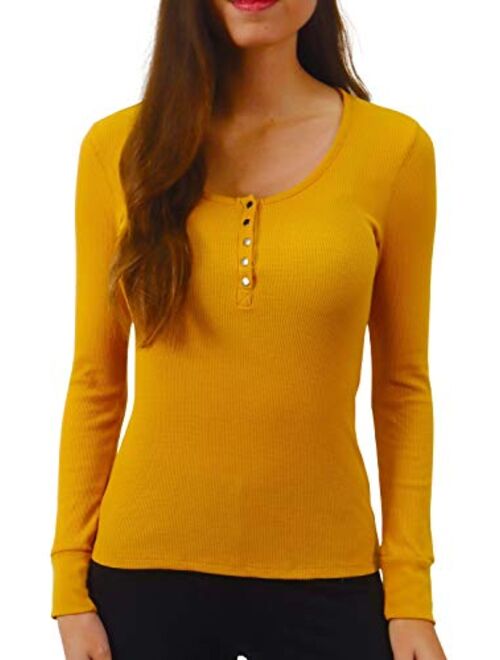 Pure Look Women's Long Sleeve Waffle Knit Stretch Cotton Thermal Underwear Shirt