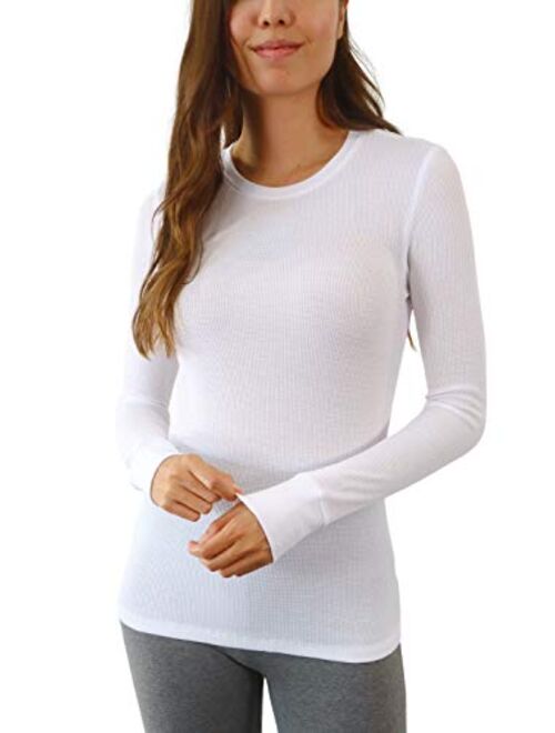 Pure Look Women's Long Sleeve Waffle Knit Stretch Cotton Thermal Underwear Shirt