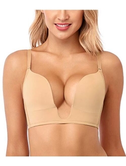 JOATEAY Women's Deep U Plunge Bra Sexy Convertible Low Cut Wireless Light Padded Bra Cleavage Enhancer