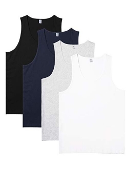 Men's 100% Cotton Tank Tops Sleeveless Crewneck A-Shirts Basic Solid Undershirts Vests 4 Pack M36