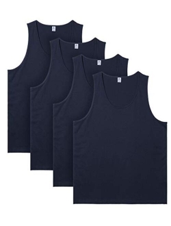 Men's 100% Cotton Tank Tops Sleeveless Crewneck A-Shirts Basic Solid Undershirts Vests 4 Pack M36