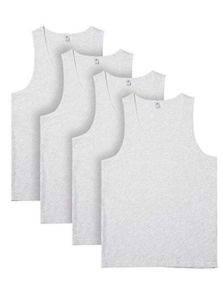 Men's 100% Cotton Tank Tops Sleeveless Crewneck A-Shirts Basic Solid Undershirts Vests 4 Pack M36