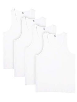 Men's 100% Cotton Tank Tops Sleeveless Crewneck A-Shirts Basic Solid Undershirts Vests 4 Pack M36