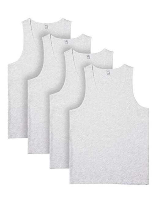 LAPASA Men's 100% Cotton Tank Tops Sleeveless Crewneck A-Shirts Basic Solid Undershirts Vests 4 Pack M36