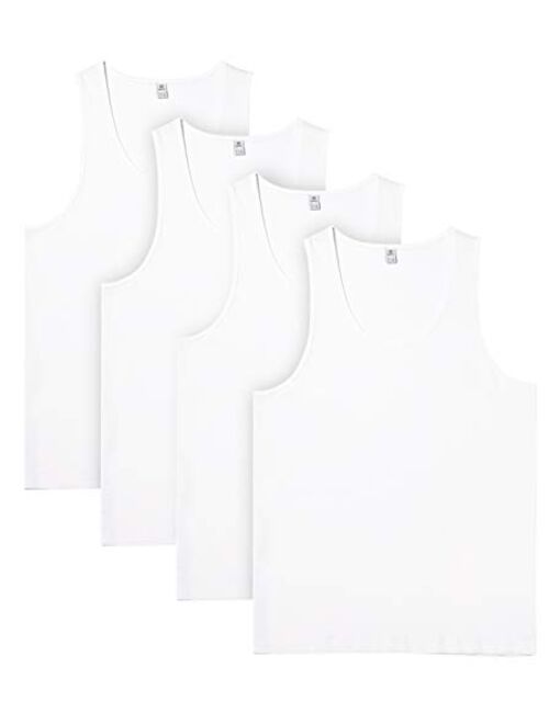 LAPASA Men's 100% Cotton Tank Tops Sleeveless Crewneck A-Shirts Basic Solid Undershirts Vests 4 Pack M36