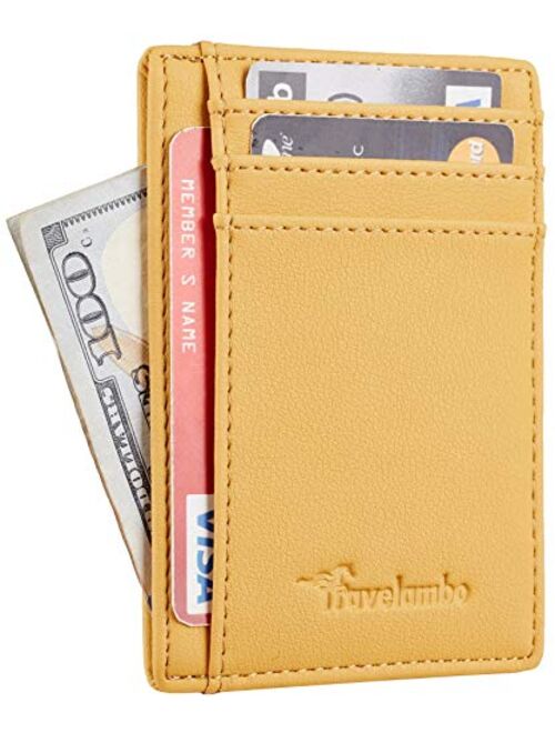 Travelambo Front Pocket Minimalist Leather Slim Wallet RFID Blocking Medium Size