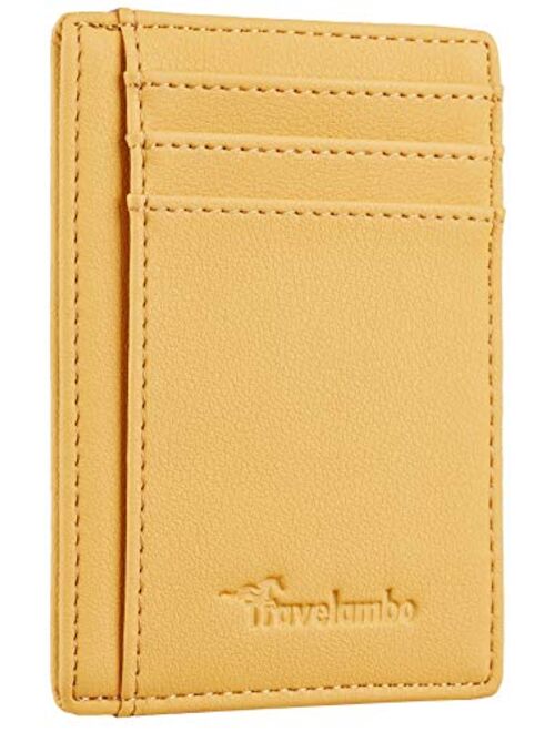 Travelambo Front Pocket Minimalist Leather Slim Wallet RFID Blocking Medium Size