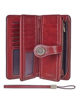 Womens Large Capacity RFID Blocking Genuine Leather Multi Card Wallets