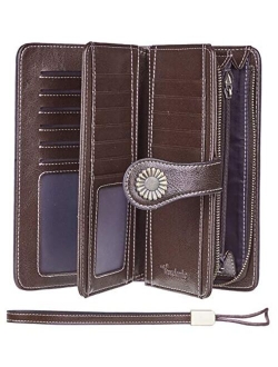 Womens Large Capacity RFID Blocking Genuine Leather Multi Card Wallets