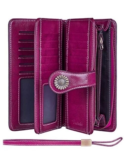 Womens Large Capacity RFID Blocking Genuine Leather Multi Card Wallets