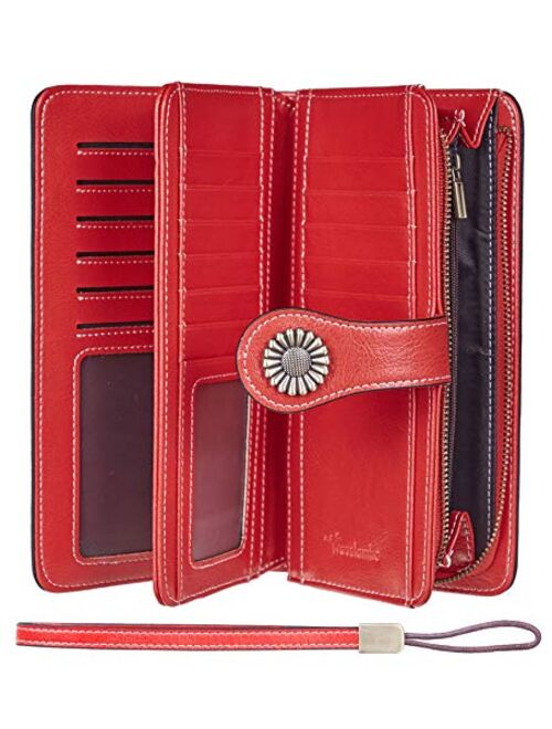 Travelambo Womens Large Capacity RFID Blocking Genuine Leather Multi Card Wallets