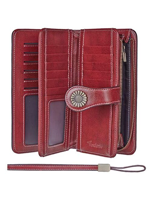 Travelambo Womens Large Capacity RFID Blocking Genuine Leather Multi Card Wallets