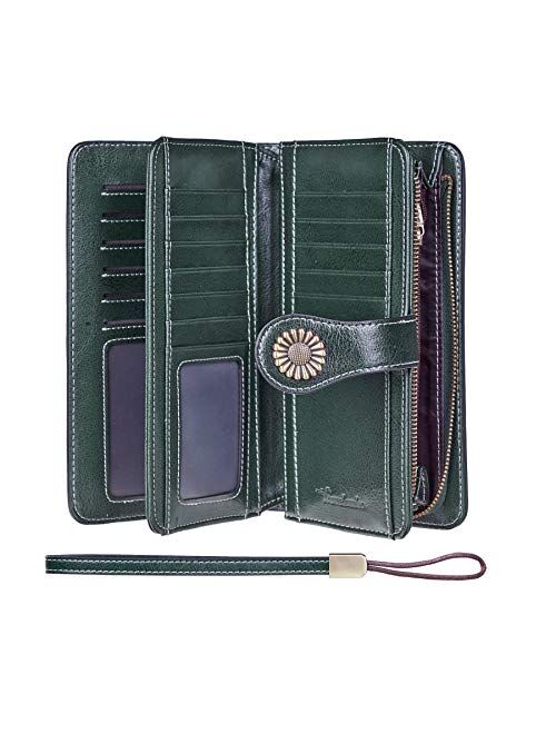 Travelambo Womens Large Capacity RFID Blocking Genuine Leather Multi Card Wallets