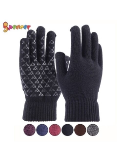 Spencer Winter Warm Texting Gloves for Women Men, Knit Gloves Touchscreen Anti-Slip Silicone Gel Thermal Soft Lining Elastic Cuff Texting Gloves "Purple,Women"