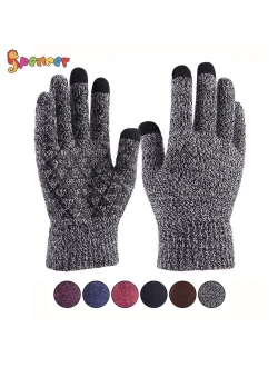 Spencer Winter Warm Texting Gloves for Women Men, Knit Gloves Touchscreen Anti-Slip Silicone Gel Thermal Soft Lining Elastic Cuff Texting Gloves "Purple,Women"