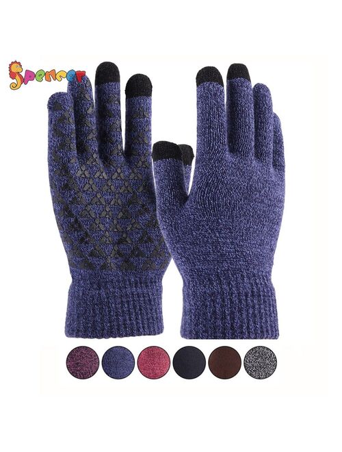 Spencer Winter Warm Texting Gloves for Women Men, Knit Gloves Touchscreen Anti-Slip Silicone Gel Thermal Soft Lining Elastic Cuff Texting Gloves "Purple,Women"