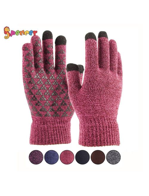 Spencer Winter Warm Texting Gloves for Women Men, Knit Gloves Touchscreen Anti-Slip Silicone Gel Thermal Soft Lining Elastic Cuff Texting Gloves "Purple,Women"