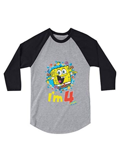 Official Spongebob - 4th Birthday I'm 4 3/4 Sleeve Baseball Jersey Toddler Shirt