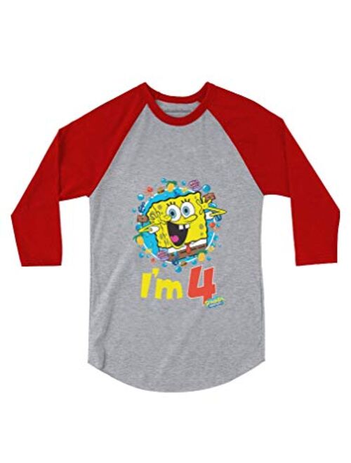 Official Spongebob - 4th Birthday I'm 4 3/4 Sleeve Baseball Jersey Toddler Shirt