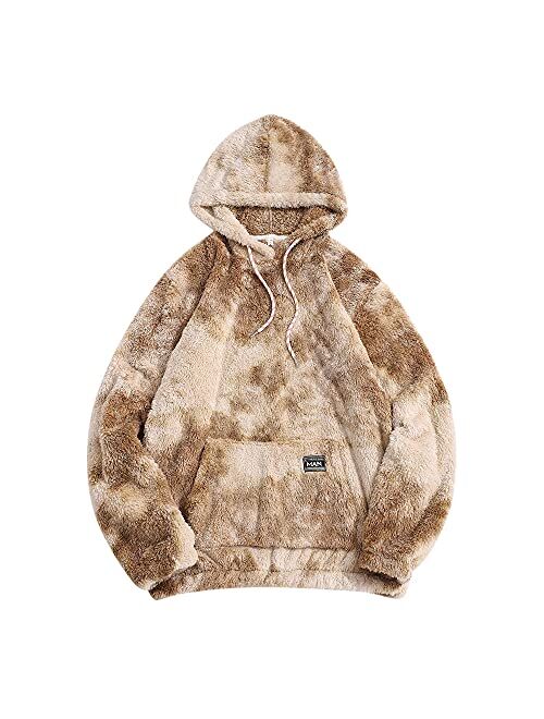 ZAFUL Fashion Sherpa Pullover Hooded Sweatshirts Unisex Colorblock Splicing Drawstring Fluffy Faux Fur Hoodies