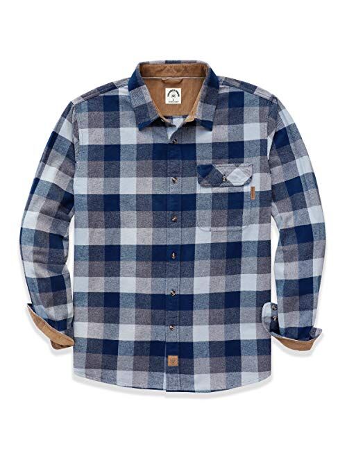 Dubinik Men's Flannel Long Sleeve Plaid Shirts Button-Down Cotton Casual Shirt Regular Fit