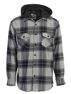 Men's Removable Hoodie Plaid Checkered Flannel Button Down Shirt