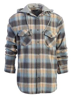 Men's Removable Hoodie Plaid Checkered Flannel Button Down Shirt