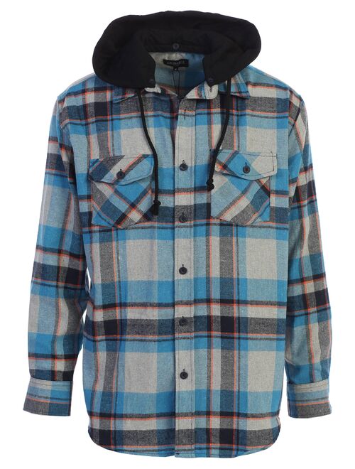 Gioberti Men's Removable Hoodie Plaid Checkered Flannel Button Down Shirt